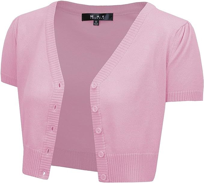 YEMAK Women's Short Sleeve Cropped Bolero Button Down Cardigan Sweater (S-4X) | Amazon (US)