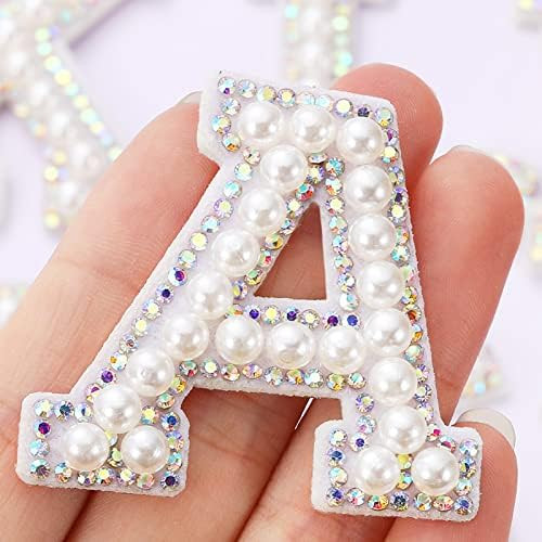 26 Piece Rhinestone Iron On Patch A-Z White Pearl Bling Rhinestone Letter Patch Glitter Alphabet ... | Amazon (US)