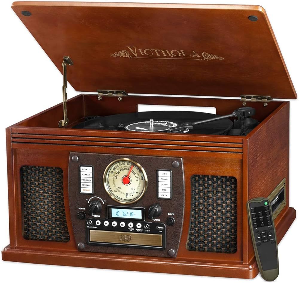 Victrola 8-in-1 Bluetooth Record Player & Multimedia Center, Built-in Stereo Speakers - Turntable... | Amazon (US)