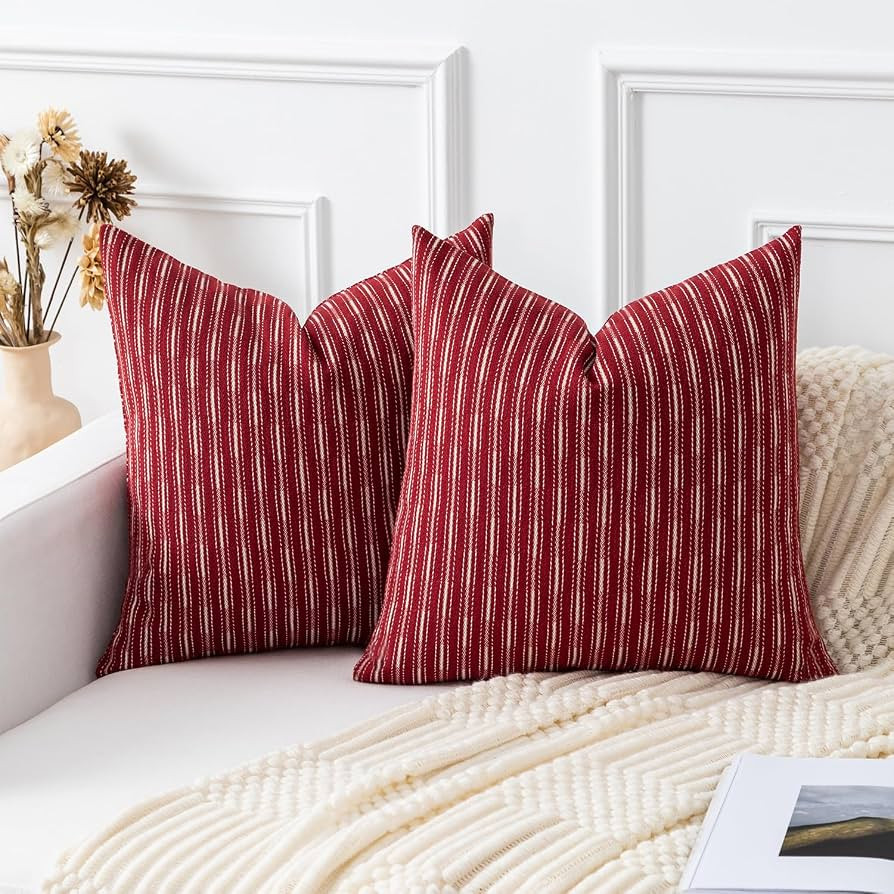 Kevin Textile Pack of 2 Farmhouse Decorative Throw Pillow Covers Boho Woven Texture Burlap Linen ... | Amazon (US)