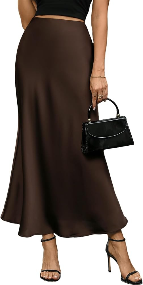 Women's Satin Long Skirt Summer High Waist A-line Skirt Hidden Elastic Waistband Elegant Casual M... | Amazon (US)