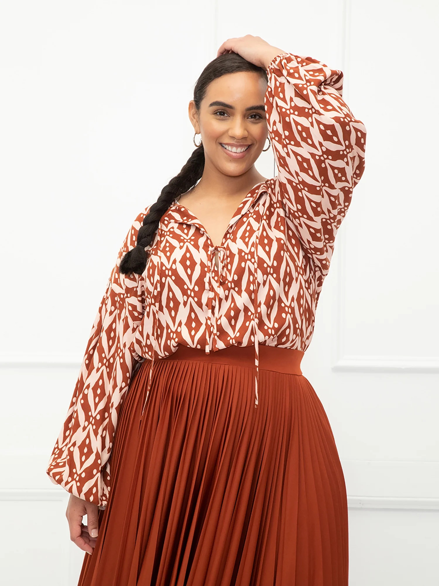 ELOQUII Elements - ELOQUII Elements Women's Plus Size Shibori Print Balloon Sleeve Blouse - Walma... | Walmart (US)