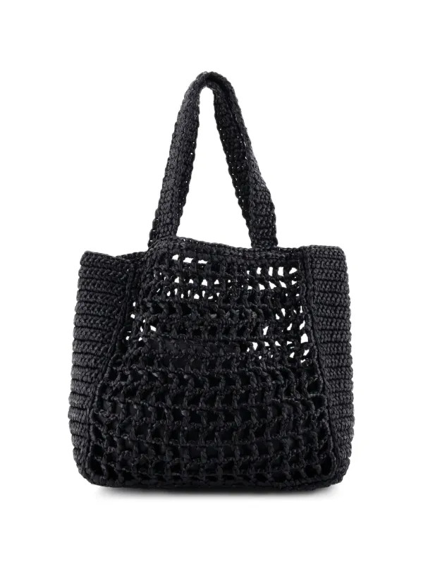 Prada Pre-Owned Logo Raffia Small Tote Bag | Black | FARFETCH | Farfetch Global