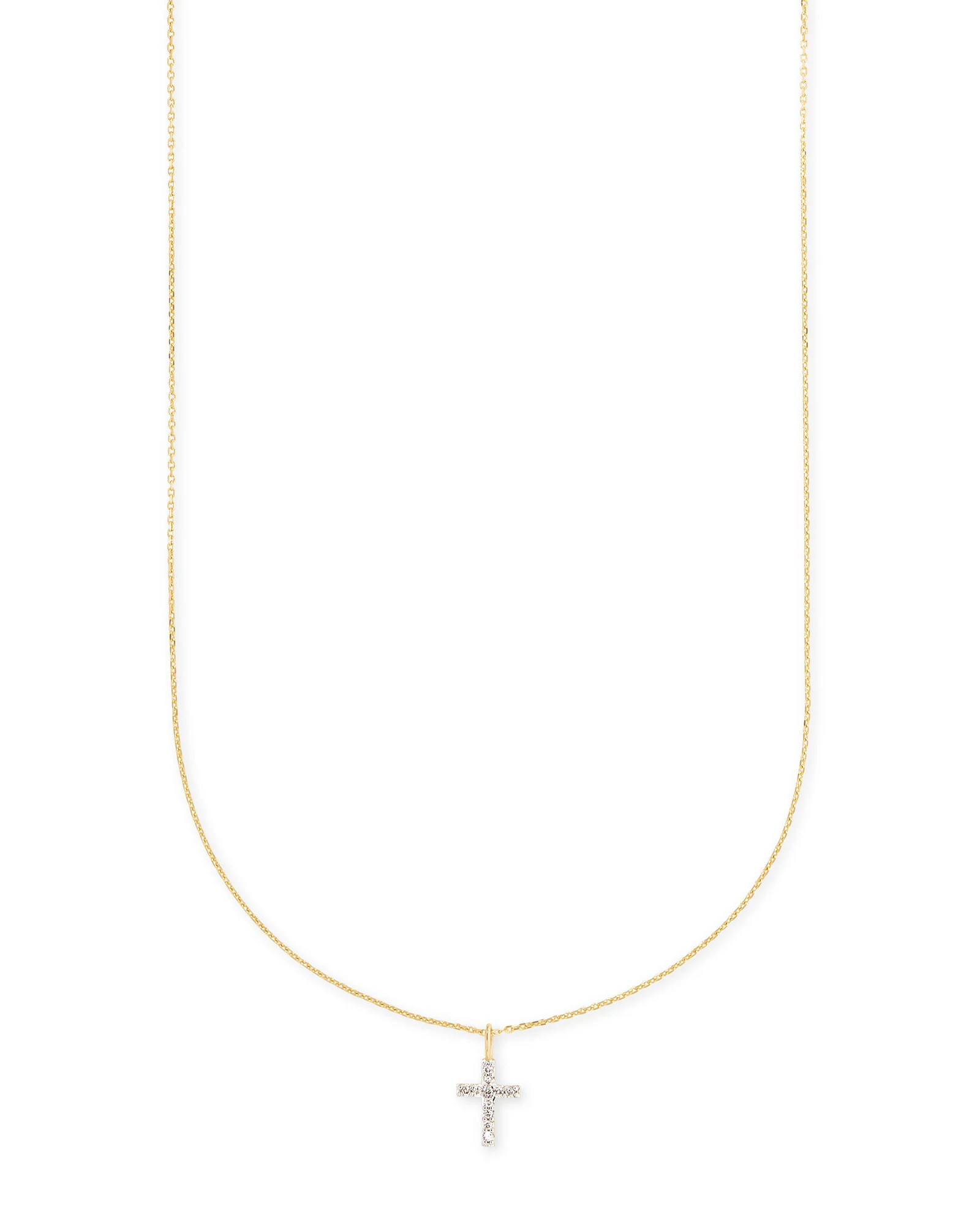 Cross 14k Yellow Gold Pendant Necklace in White Diamonds | Kendra Scott