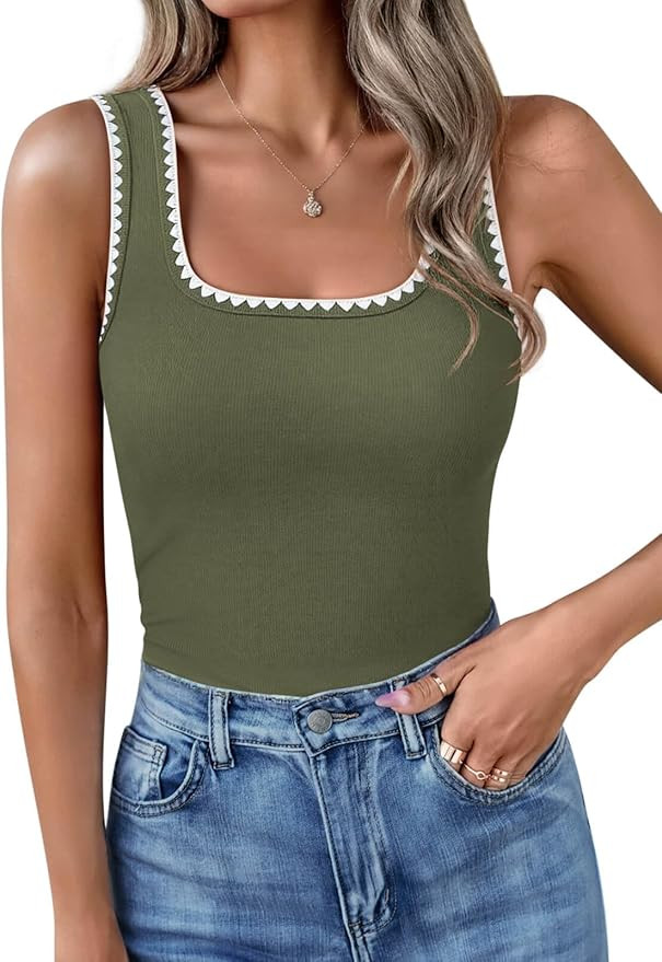 Yousify Women’s Square Neck Tank Tops 2025 Summer Sleeveless Shirts Casual Slim Fitted Color Bl... | Amazon (US)
