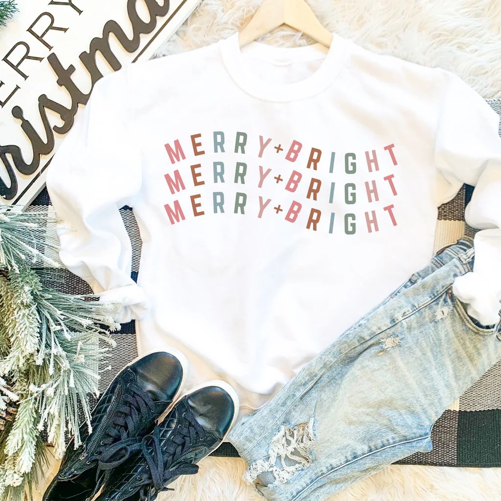 Retro Wavy Merry And Bright Sweatshirt | The Container Clothing Co