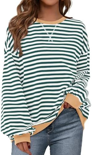 BTFBM Womens Oversized Striped Sweatshirt Crewneck Long Sleeve Pullover Top Casual Y2K Spring Clo... | Amazon (US)