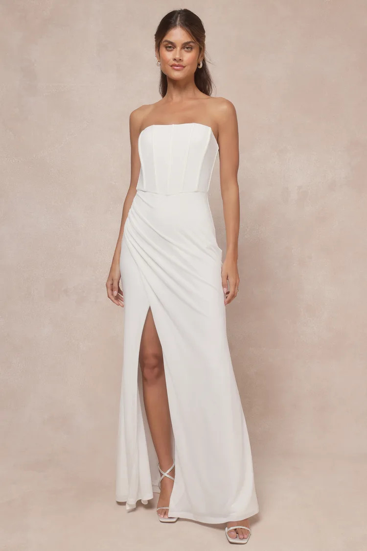 Beautiful Grace White Mesh Strapless Bustier Tulip Maxi Dress | Lulus