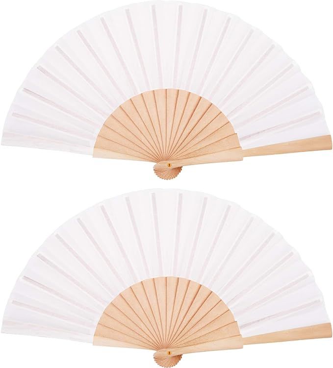 2 Pieces Handheld Fan Folding Fabric Hand Folding Fans Craft Fan Decoration Fan Gift Fan with Dra... | Amazon (US)
