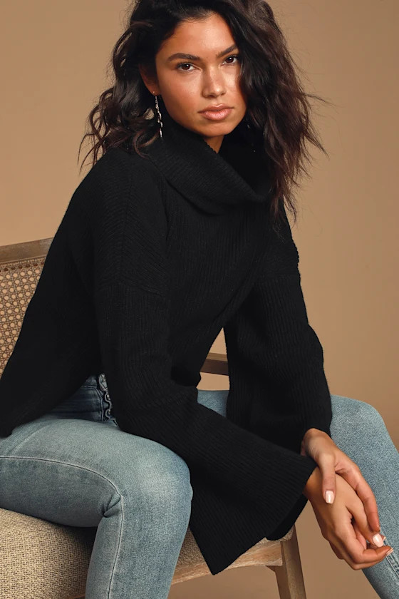 Fireside Chats Black Knit Turtleneck Sweater | Lulus (US)