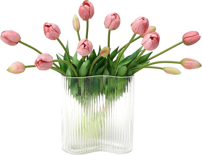 Artificial Tulips Flowers (15pcs, Deep Pink), Real Touch Latex Bouquet for Home, Wedding, Table C... | Amazon (US)