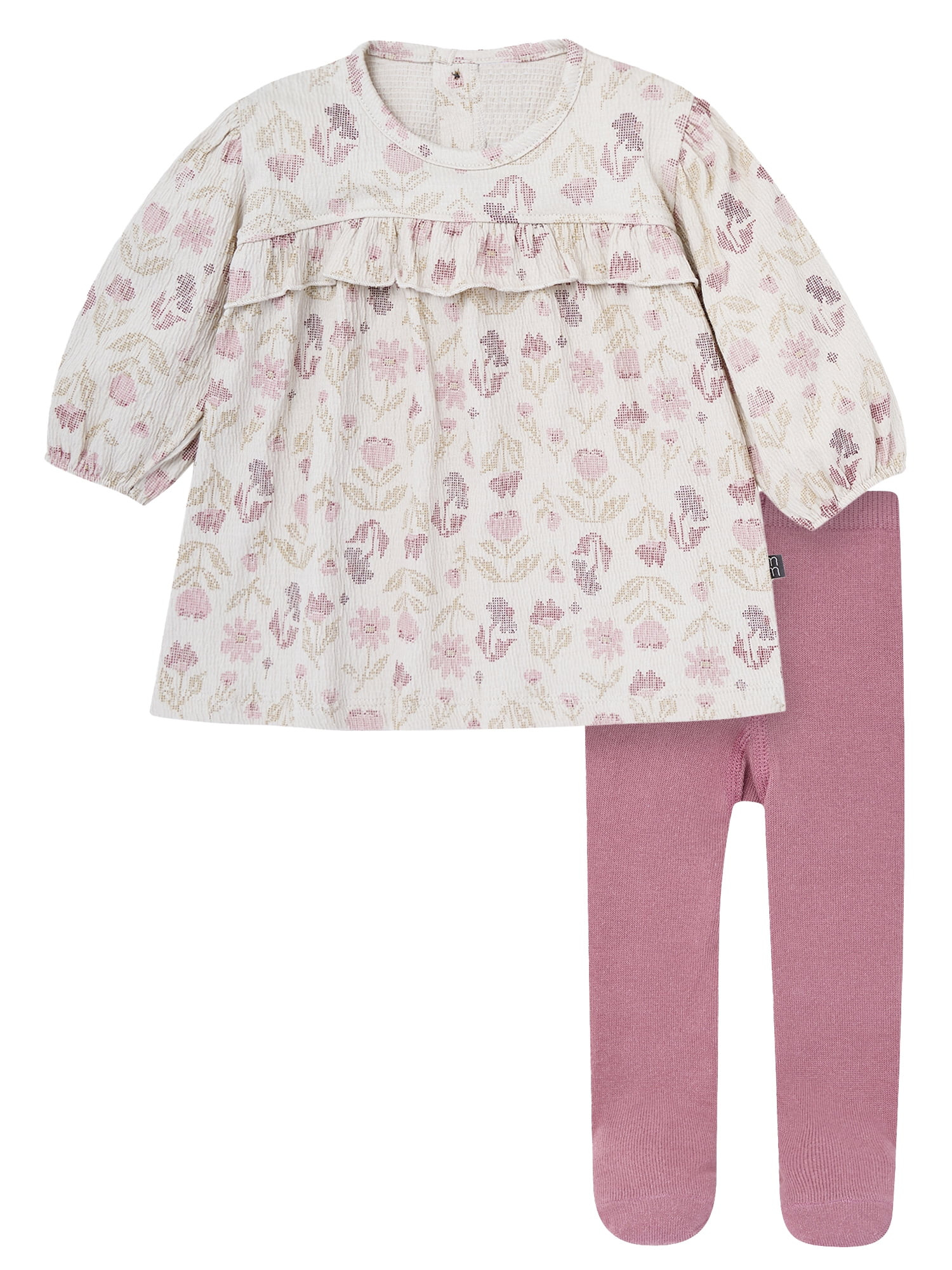 Modern Moments By Gerber Baby Girl Drop Shoulder Dress and Tights Outfit Set, 2-Piece, Sizes 0/3 ... | Walmart (US)