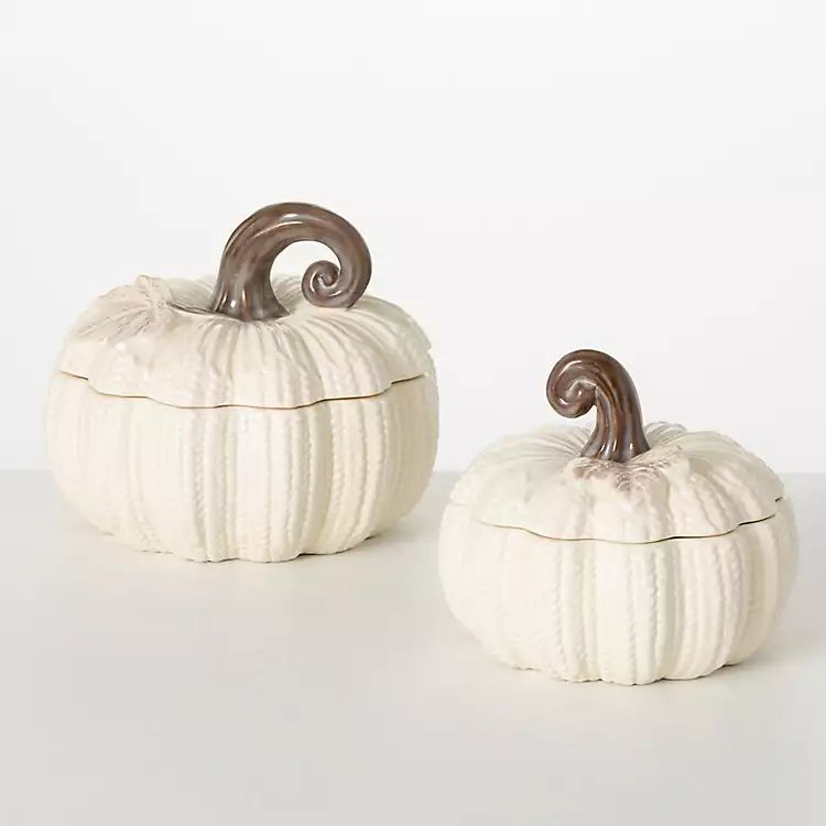 New! White Ceramic Pumpkins with Lids, Set of 2 | Kirkland's Home