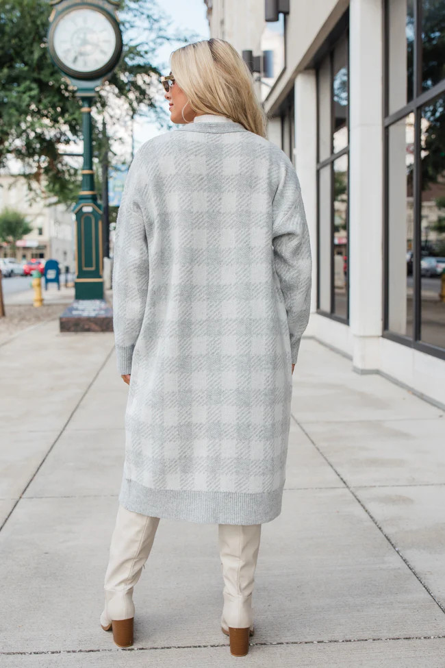 Be The First Grey Plaid Long Cardigan FINAL SALE | Pink Lily