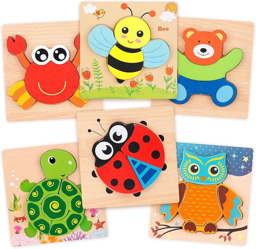 Coogam Wooden Jigsaw Puzzle Set, 6 Pack Animal Shape Color Montessori Toy, Fine Motor Skill Early... | Amazon (US)