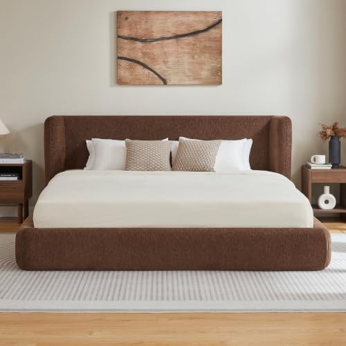 King Bed Frame w/ Wingback Headboard, Cloud Upholstered Platform Bed Frame | Amazon (US)