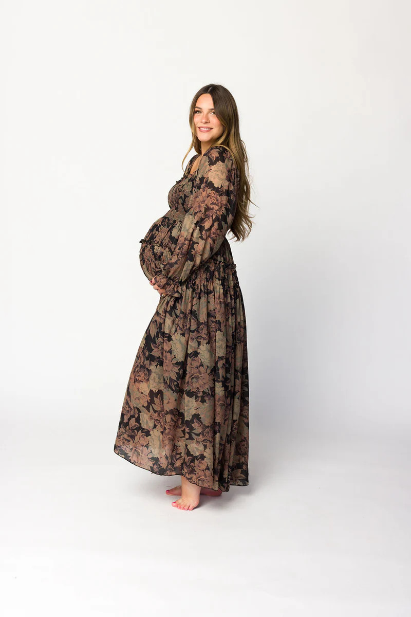 Blaine Smocked Maxi Dress in Black Floral *8/8 PRE-ORDER* | Worth Collective