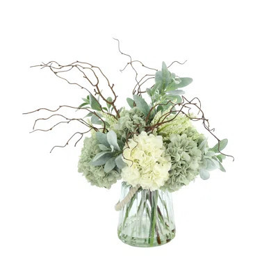 Hydrangea and Lilac Mixed Floral Arrangement in Vase | Wayfair North America