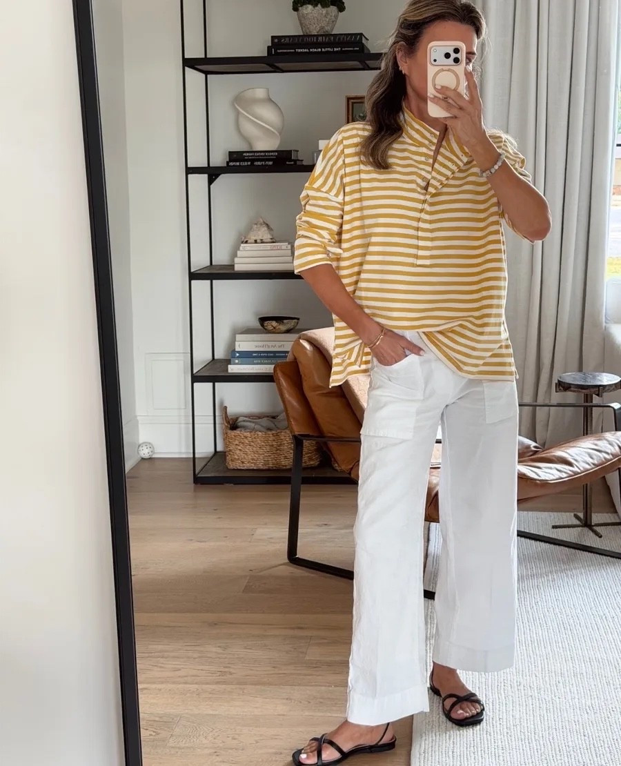 New Jersey topstyle from @MERSEA  selling quickly wearing Petite Performance linen pants from @Frank & Eileen  new smaller size available! I’m 5’6” Sandals are beyond good! Comfy and lots of colors available #LTKootd

#LTKOver40 #LTKootd