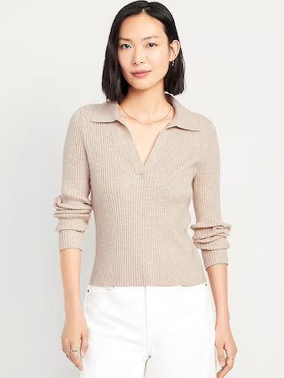 Ribbed Crop Polo Sweater | Old Navy (US)