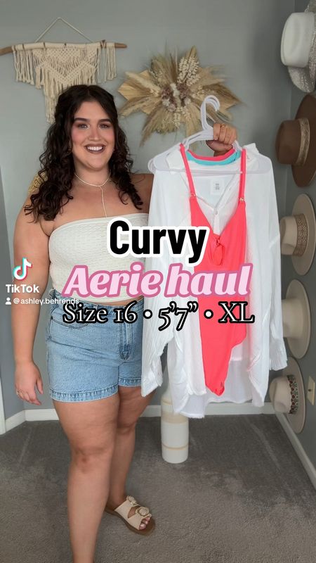 Aerie try on haul for Summer coastal beach vacation outfits 🌊🐚🏝️ 
Wearing a size XL in all Aerie pieces. 
Denim shorts size 34
White shorts part of set size XXL
Black pants size XXL

#LTKPlusSize #LTKVideo #LTKSwim