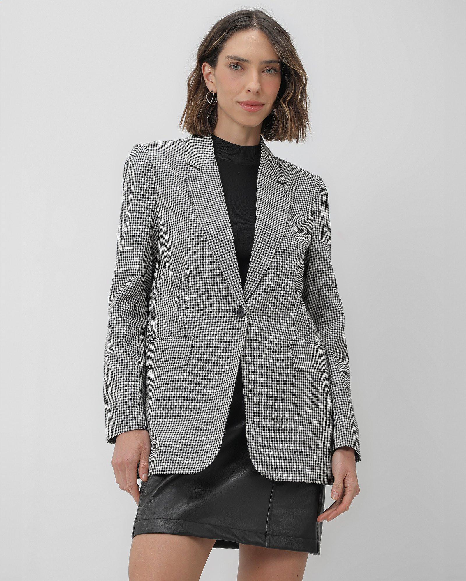 Blazer feminino alongado lapela clássica xadrez azul | AK by Riachuelo | Riachuelo (BR)