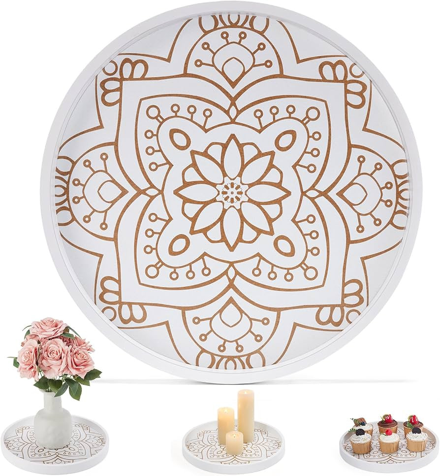 SimpleArt Wooden Serving Tray Round, Rustic Coffee Table Tray Farmhouse Tray Decor for Centerpiec... | Amazon (US)