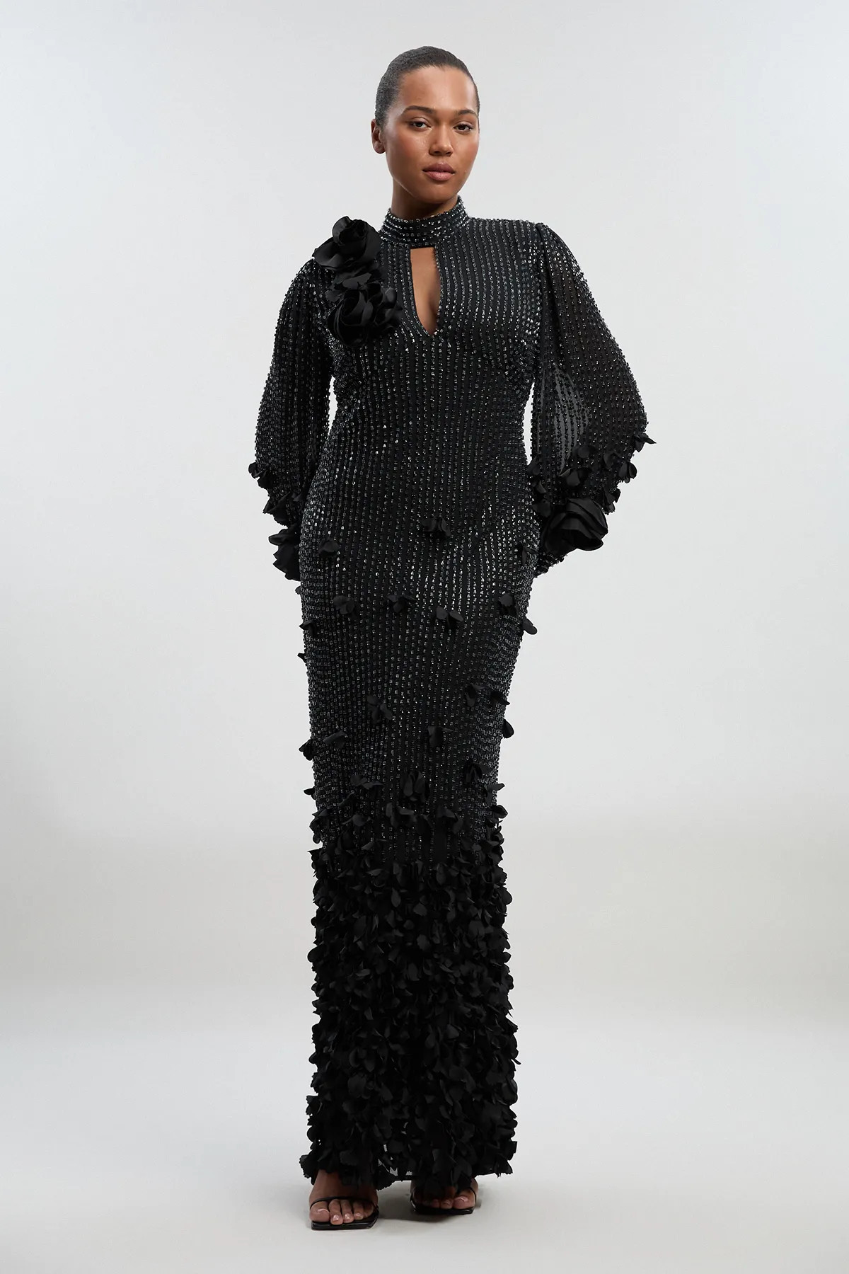 Plus Size Crystal Embellished Applique Woven Maxi Dress | Karen Millen UK + IE + DE + NL