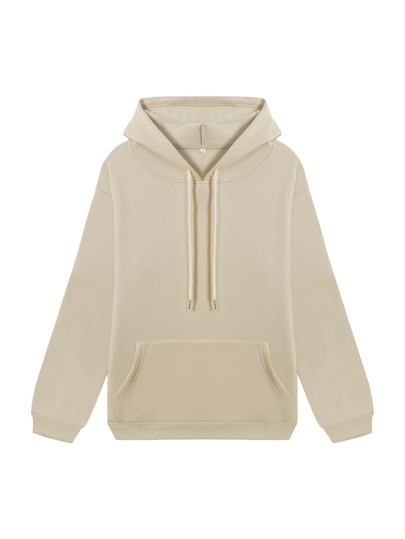 Solid Kangaroo Pocket Drawstring Hoodie | SHEIN