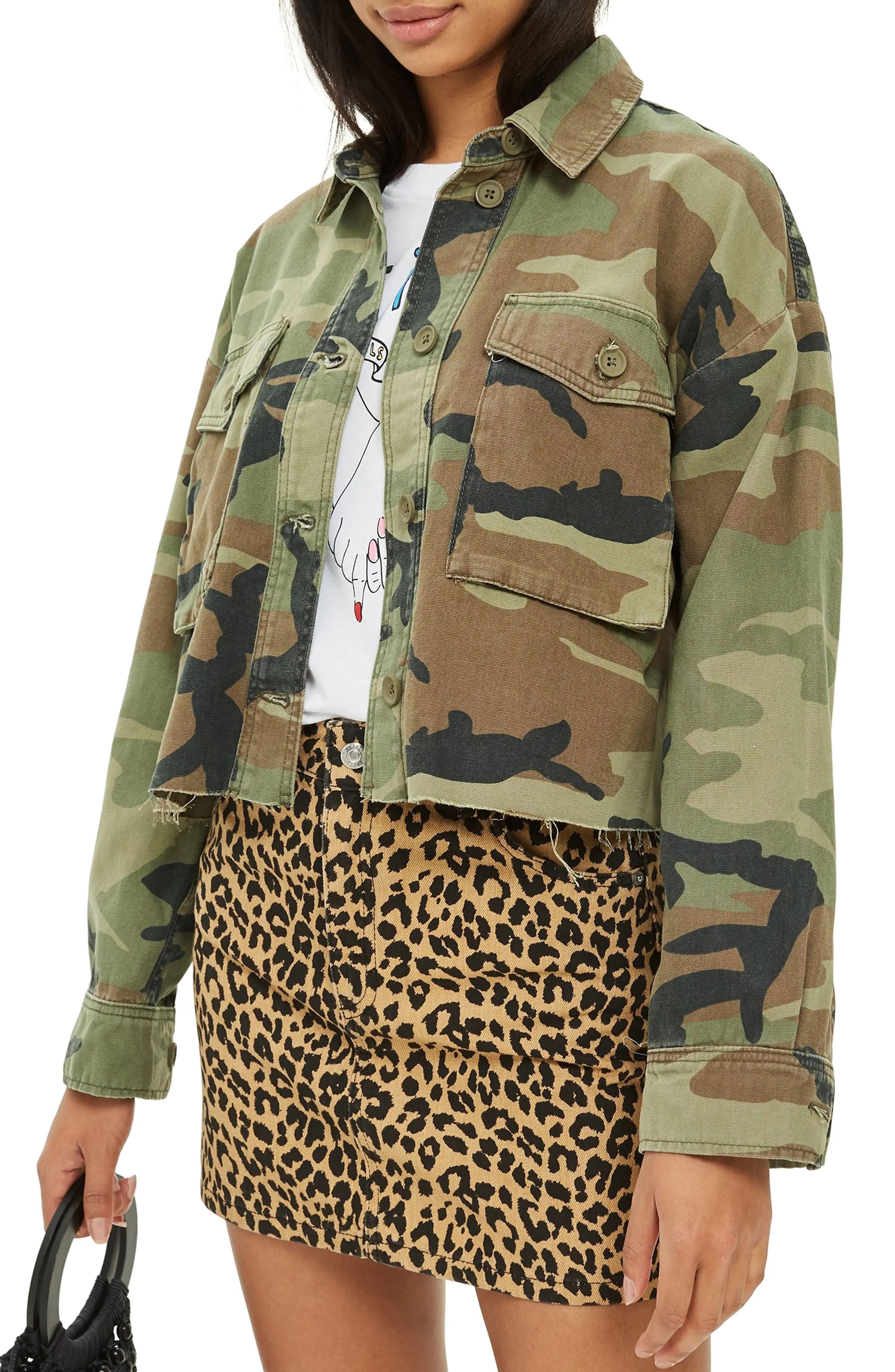 Benny Camouflage Crop Shirt Jacket | Nordstrom