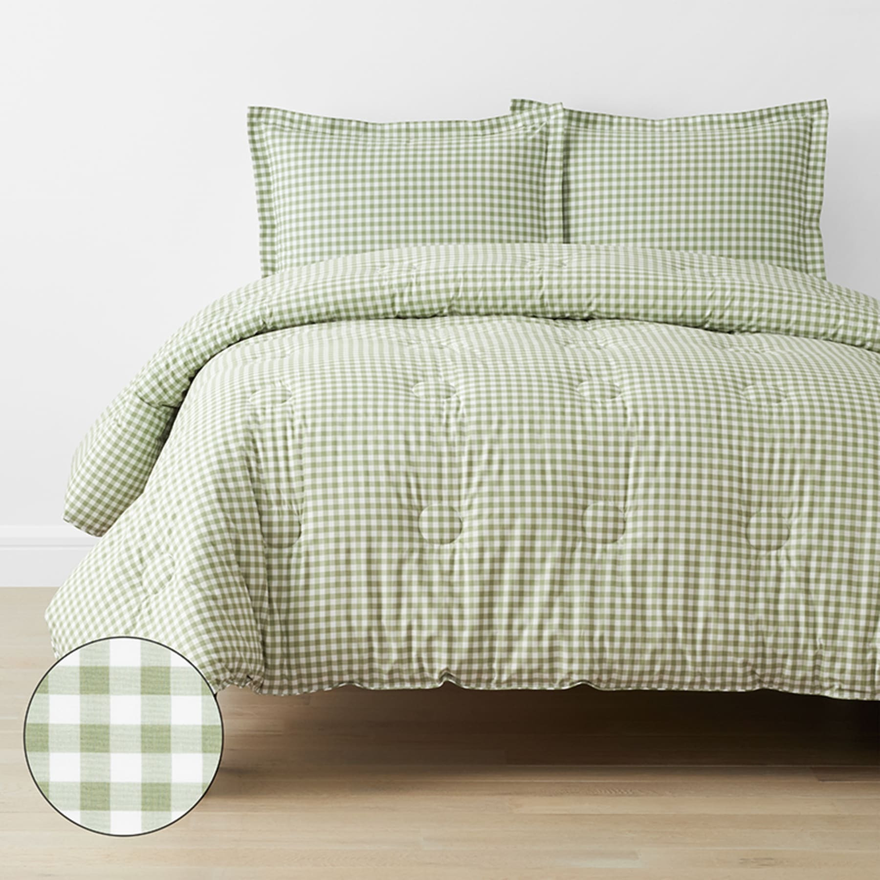 Gingham Classic Cool Organic Cotton Percale Comforter Set - Moss, Full/Queen | The Company Store