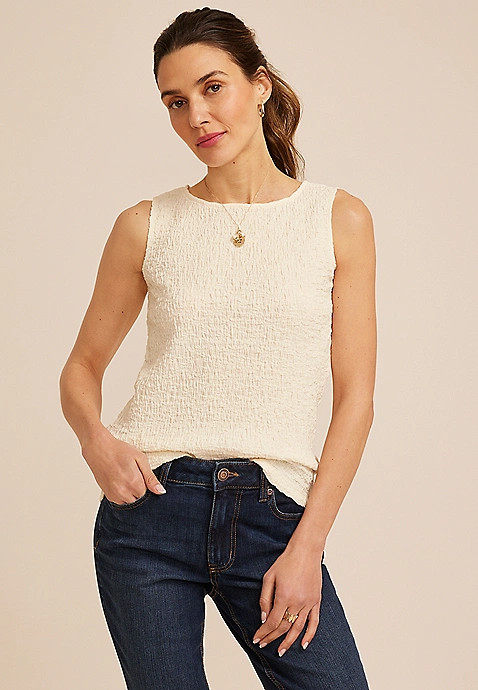 Textured Boat Neck Tank Top | Maurices