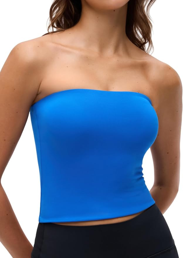 CRZ YOGA Butterluxe Double Lined Crop Tube Top | Casual, Extremely Soft, Tight Fit, Elastic Trim,... | Amazon (US)