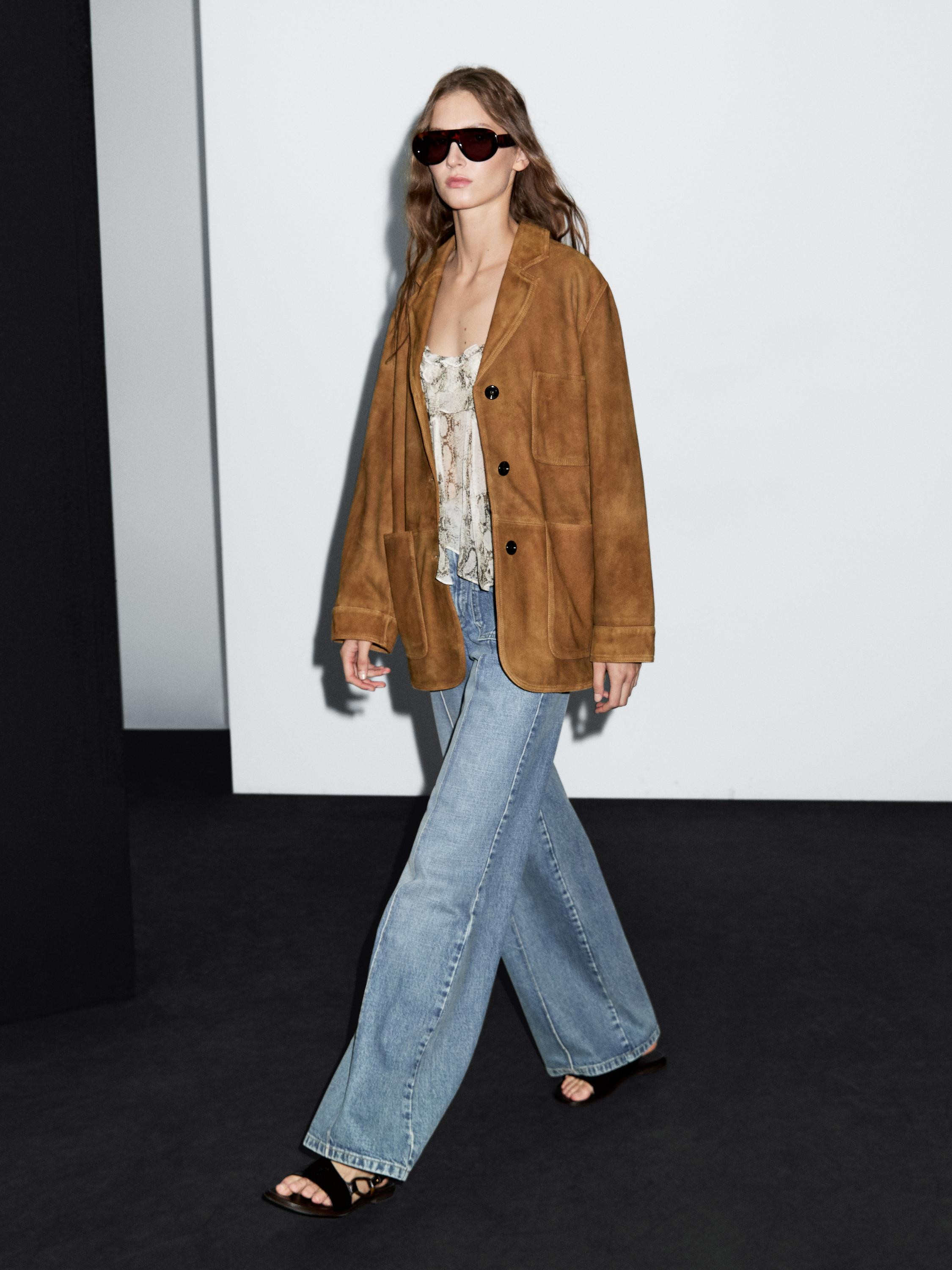 Suede leather blazer with pockets | Massimo Dutti US