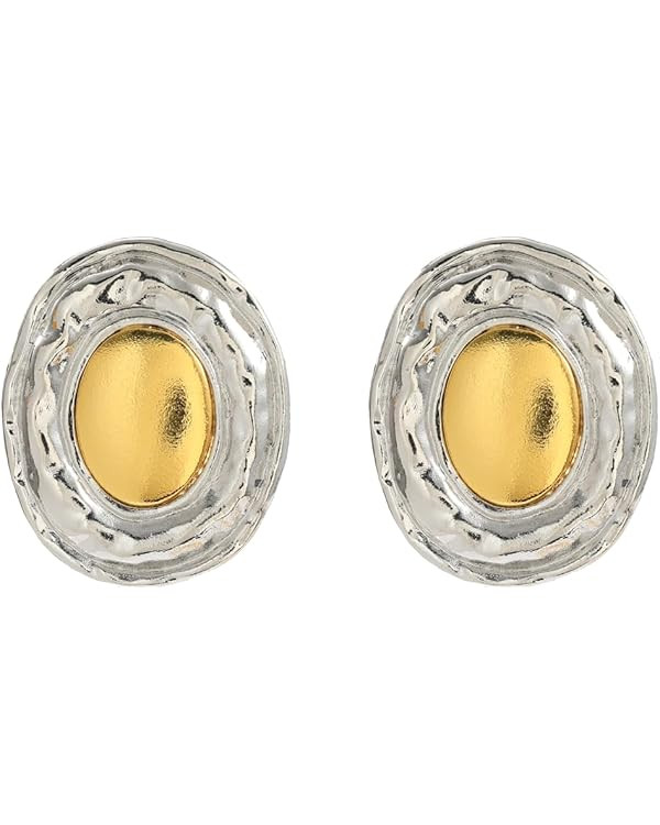 Oval Metal Stud Earrings for Women Gold Silver Color Contrast Earrings Irregular Circular Geometr... | Amazon (US)