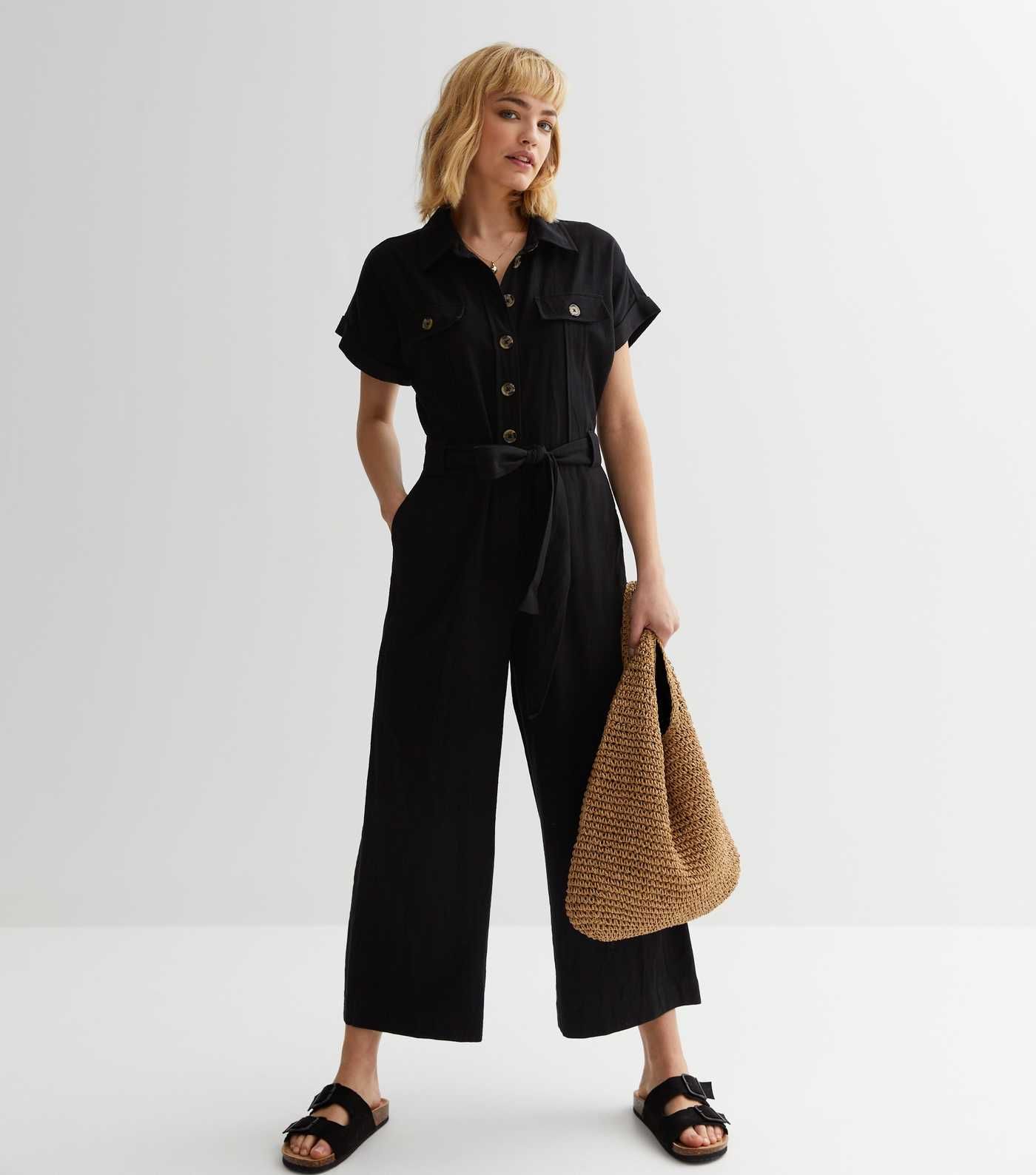 Black Short Sleeve Utility Jumpsuit
						
						Add to Saved Items
						Remove from Saved Items | New Look (UK)