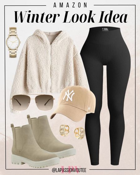 Snuggle up in Amazon's cozy winter vibes! Embrace warmth in a fleece jacket, paired with sleek leggings and stylish boots. Top it off with a cool cap, trendy sunglasses, a timeless watch, and a touch of elegance with eye-catching earrings. Your winter look just got a perfect blend of comfort and chic!

#LTKSeasonal #LTKHoliday #LTKstyletip