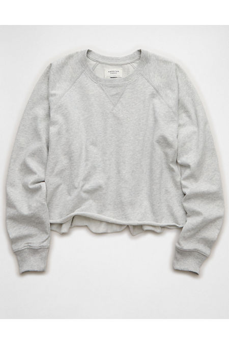 AE Cropped Cutoff Sweatshirt Women's Heather Gray L | American Eagle Outfitters (US & CA)