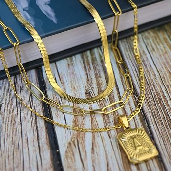 JoycuFF Dainty Layered Initial Necklaces for Women,18K Gold Plated Dainty Layering Paperclip Link... | Amazon (US)