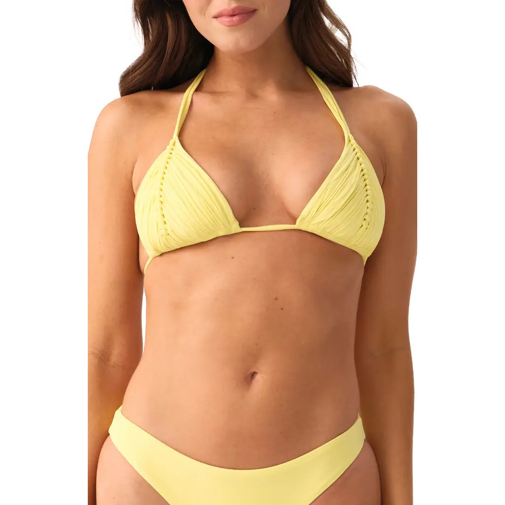 PQ SWIM Isla Macramé Triangle Bikini Top in Buttercup at Nordstrom, Size Large | Nordstrom