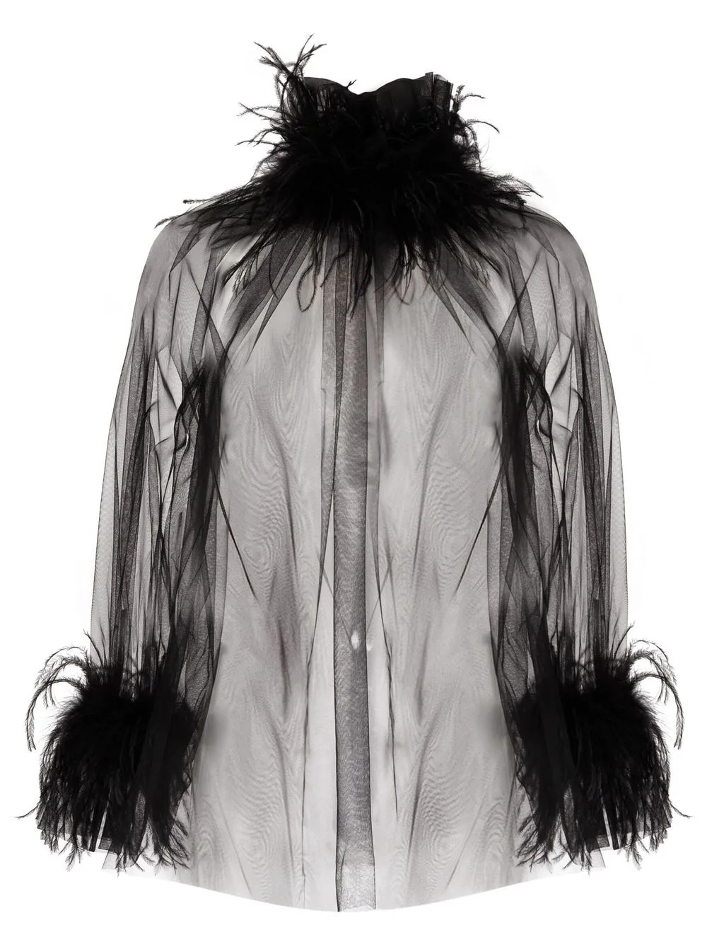 STYLAND feather-trimmed Sheer Blouse - Farfetch | Farfetch Global