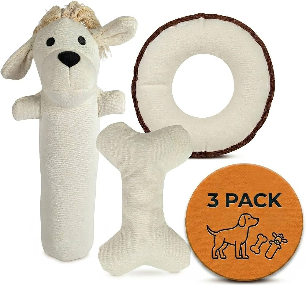 Durable Tough Cotton Canvas Squeaky Dog Toys, Eco-Friendly Interactive 3-Pack Chew Toy Set for Sm... | Amazon (US)