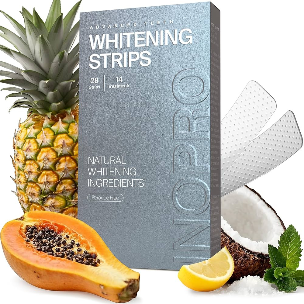 Natural Teeth Whitening Strips Kit 14 Treatments - Sensitive Teeth Whitener, Peroxide Free, Ename... | Amazon (US)