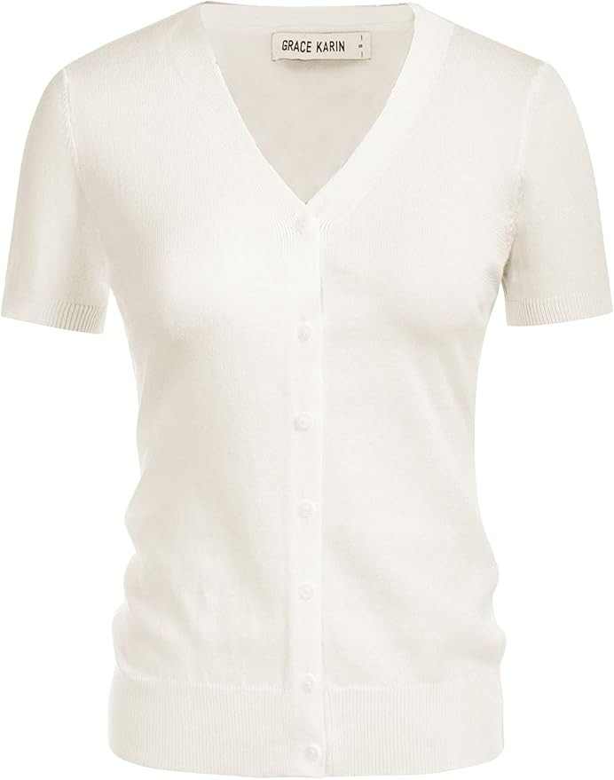 GRACE KARIN Womens 2024 Basic Summer Short Sleeve Cardigan Sweaters Lightweight V-Neck Button Dow... | Amazon (US)