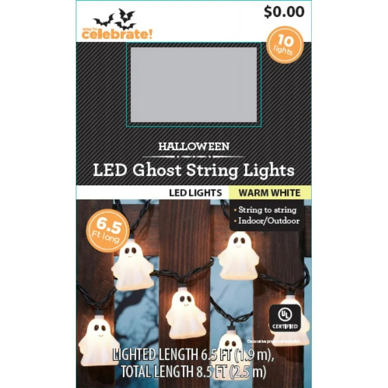 Halloween 10-Count Indoor/Outdoor White Ghost LED String Lights by Way To Celebrate | Walmart (US)