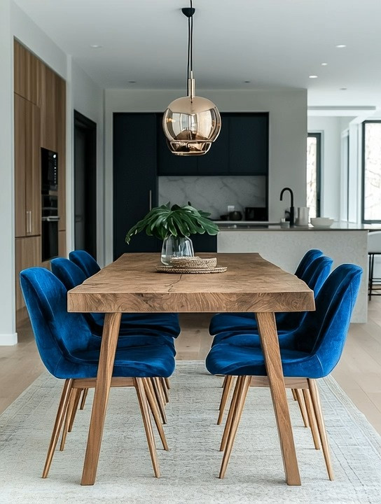 Super simple, sophisticated, and effortlessly statement-making, this dining setup proves that you don’t need excess décor to create impact. A natural wood dining table grounds the space with warmth and timeless appeal, while navy velvet chairs introduce a cool, refined contrast that instantly elevates the look. The balance of warm wood and rich velvet creates a modern yet inviting aesthetic that works beautifully in minimalist homes, contemporary interiors, or even transitional spaces. This is the kind of dining table that doesn’t compete with décor—it becomes the décor. Style it with something as simple as a plant or a sculptural pendant light, and let the materials speak for themselves. Clean lines, quality finishes, and thoughtful contrast make this dining table a strong focal point that feels elegant, modern, and enduring.

#ModernDiningRoom #VelvetDiningChairs #TimelessHomeStyle 

 #LTKHome