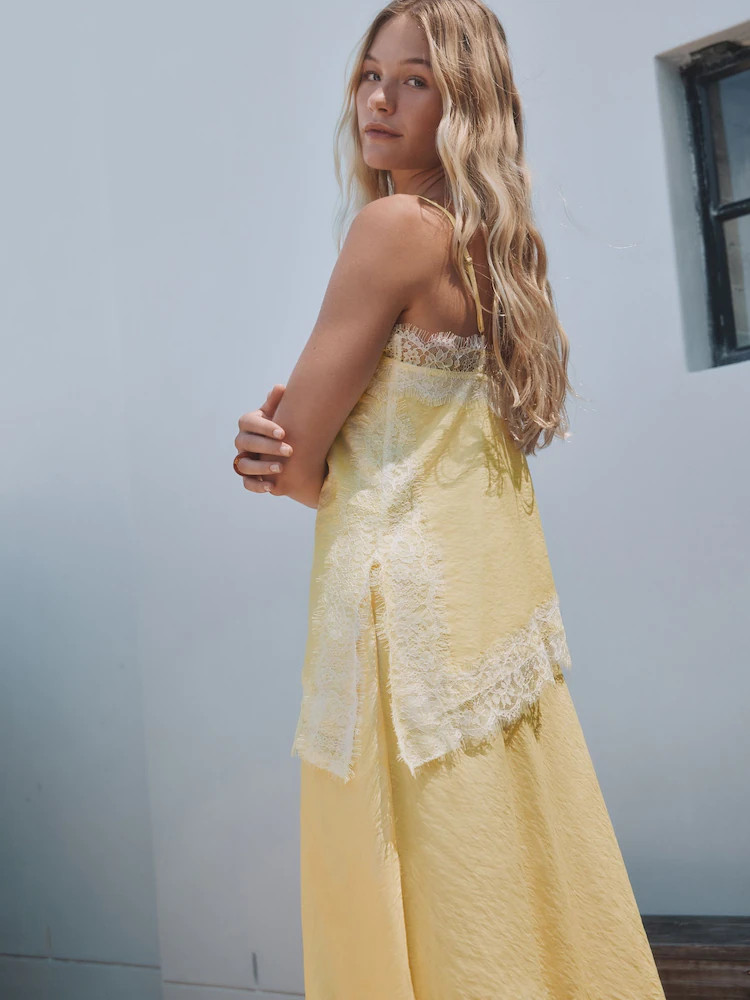 Buy Butter Yellow Asymmetric Cami Lace Top from Next Belgium | Next EU