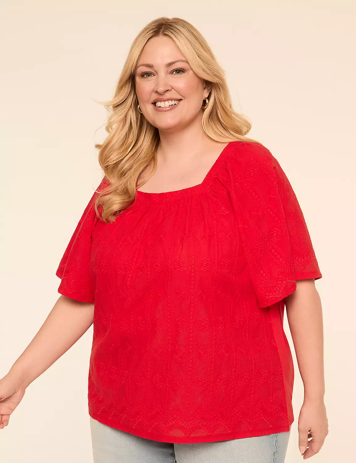 Short-Sleeve Square-Neck Eyelet Top | LaneBryant | Lane Bryant (US)