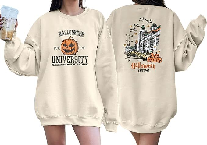 UNIQUEONE Halloween Sweatshirts for Women Halloweentown University T Shirt Funny Party Spooky Aca... | Amazon (US)