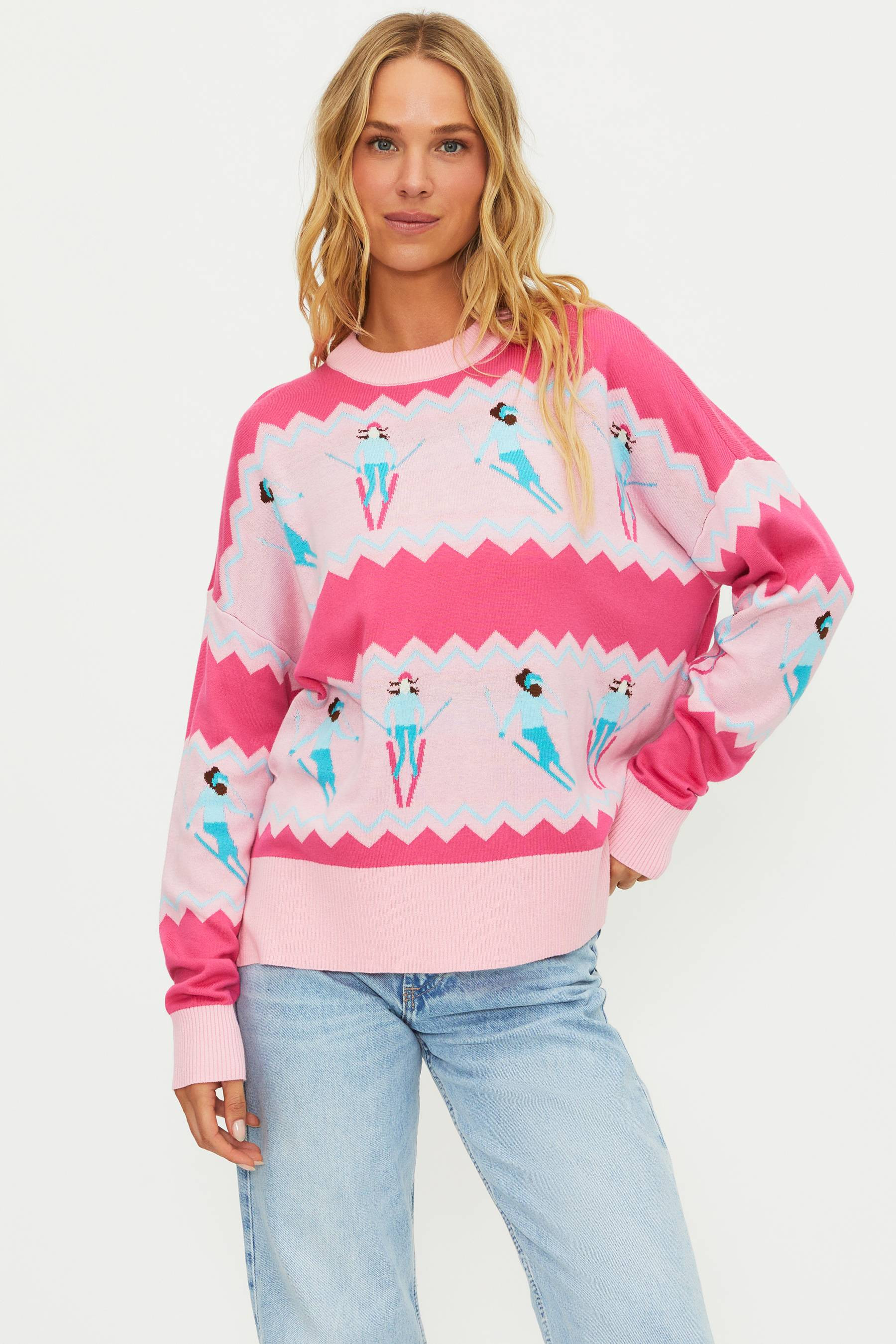 Anthropologie X Beach Riot Callie Sweater Chevron Skiers | Pink Ski Sweater | Beach Riot | Beach Riot